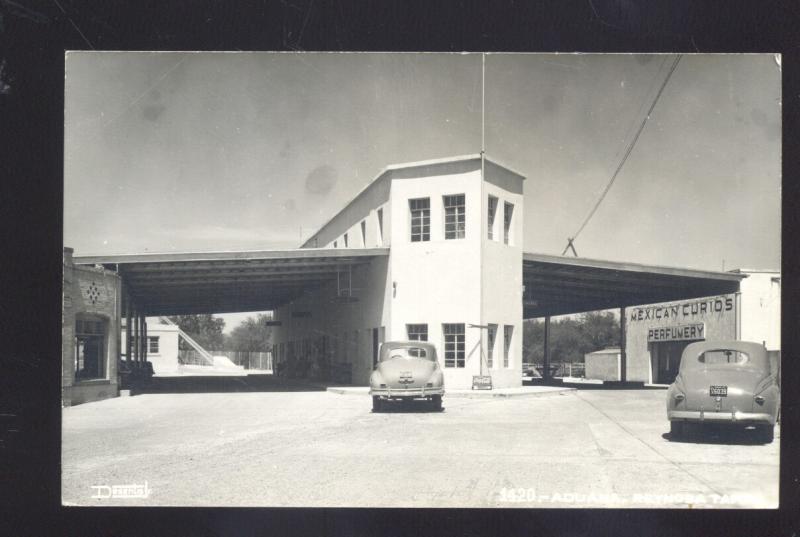 RPPC ADUANA REYNOSA MEXICO 1940's CARS VINTAGE REAL PHOTO POSTCARD