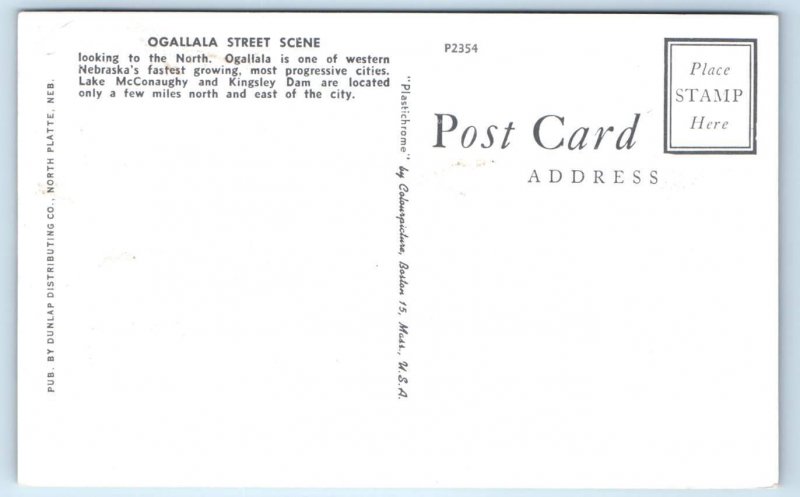 2 Postcards OGALLALA, Nebraska NE ~ STREET SCENES c1950s Cars - Keith County