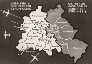 West Berlin Wall Crossing Points Routes Plane German Old Map Postcard