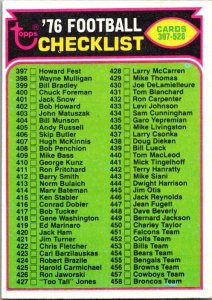 1976 Topps Football Card Checklist #397-528 sk4673