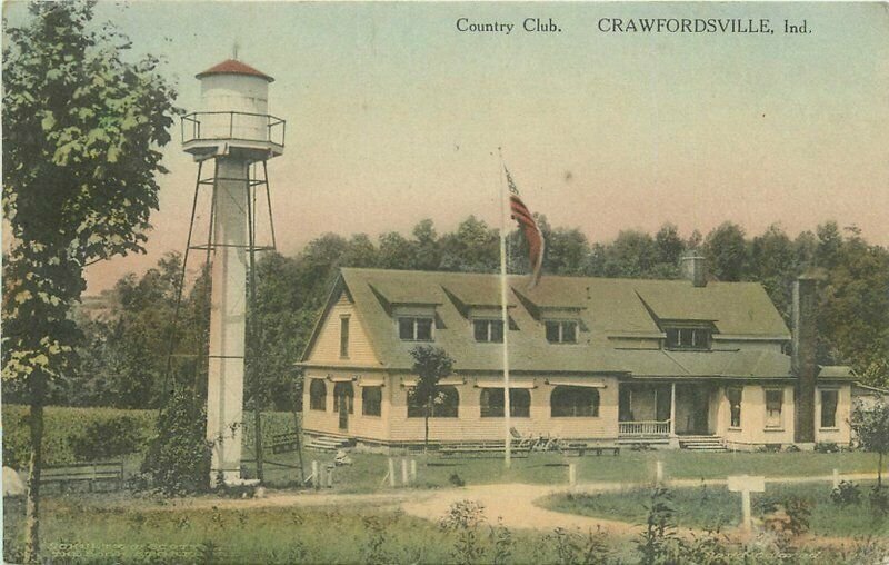 Indiana Crawfordsville Country Club 1914 hand colored Postcard 22-480