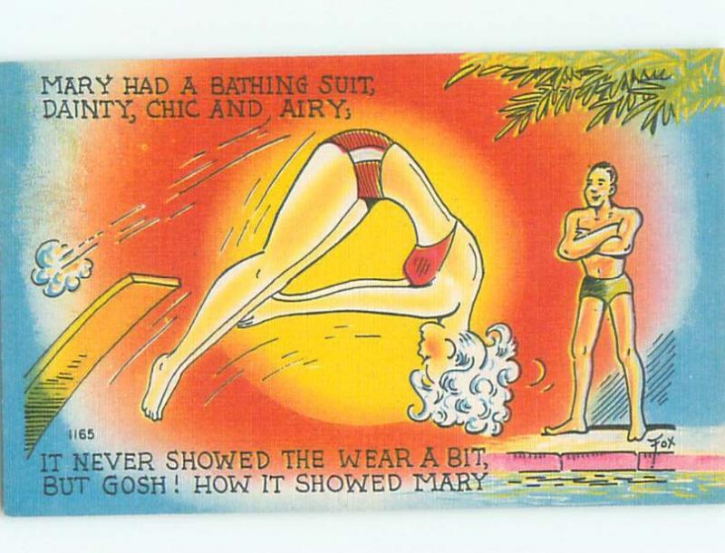 Linen Risque MAN ADMIRES BIKINI GIRL ON DIVING BOARD AB6413