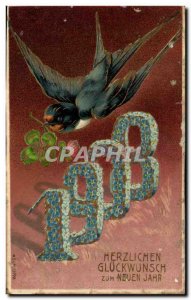 Old Postcard Fancy New Year 1908 Swallow Flowers Clover