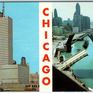 1957 Chicago, IL Downtown Prudential Building River Bridges PC Greetings A238