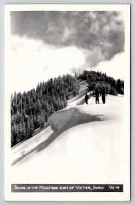 Skiing In The Mountains East of Victor Idaho RPPC Real Photo Postcard V25