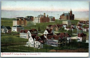 SYRACUSE NY COLLEGE BUILDING on UNIVERSITY HILL 1907 ANTIQUE POSTCARD