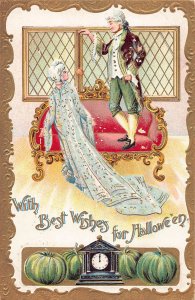 J87/ Halloween Postcard Holiday c1910 Green Pumpkins Wishes 2040   11