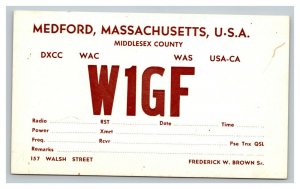 Vintage 1900's Postcard Amateur Radio License Postcard Medford Massachusetts