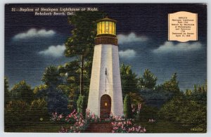 1940's REHOBOTH BEACH DELAWARE REPLICA OF HENLOPEN LIGHTHOUSE AT NIGHT LINEN PC