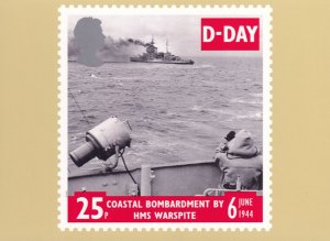Coastal Bombardment By HMS Warspite Ship Military D-Day Postcard