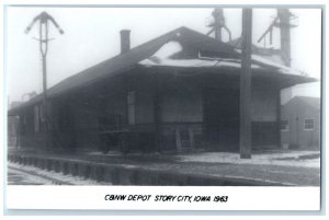 1963 C&NW Depot Story City Iowa Railroad Train Depot Station RPPC Photo Postcard