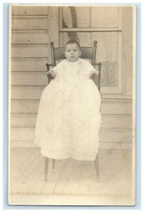 c1910's Little Baby Girl Sitting High Chair RPPC Photo Antique Postcard 