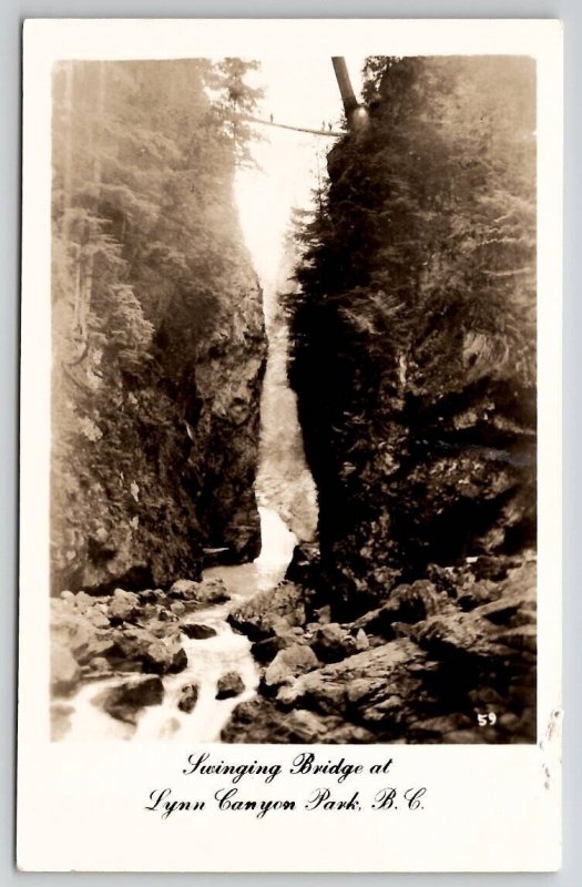 Swinging Bridge At Lynn Canyon Park BC Canada Real Photo Postcard T26