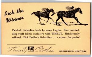 Timely Clothes Rochester NY Race Horses Paddock Gabardine Vintage Postcard O13