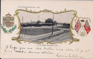 CANADA Moncton NB, ICR Depot, RR Train Station, 1907, Embossed, Flag, Locomotive