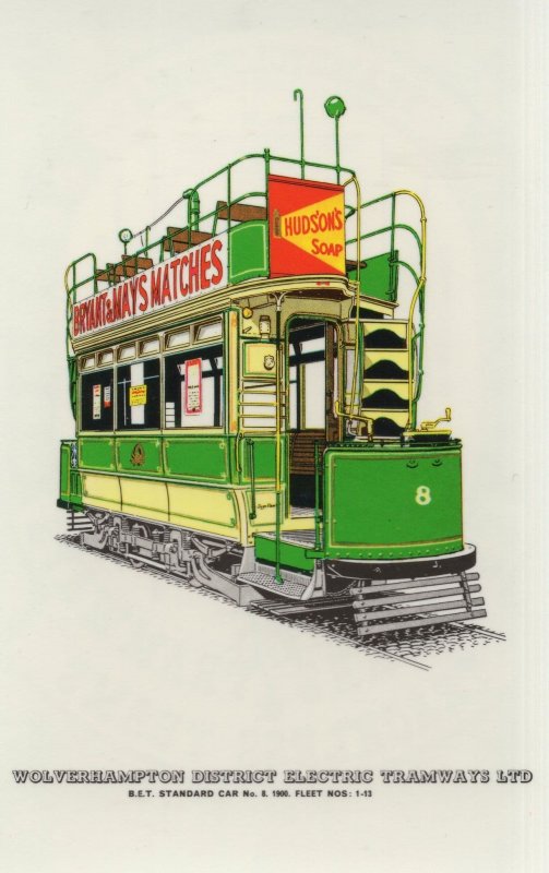 Wolverhampton Tramways BET Car Bus Built 1906 Tram Postcard
