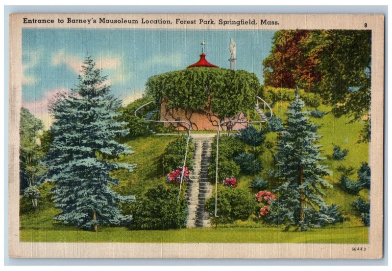 c1950's Entrance Barney's Mausoleum Forest Park Stairs Springfield MA Postcard