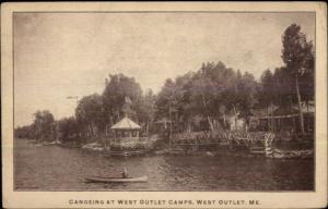 West Outlet ME Canoeing at Camps c1910 Postcard