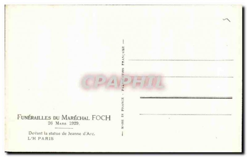 Postcard From Old Funerals Marechal Foch Mans Faced Statue Of Jeanne D & # 39...