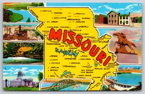 State Maps~Map of Missouri & 8 Views Key On Back~Vintage Postcard