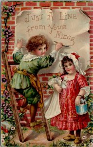 Victorian Children Paint Sign from Neice 1910 Shippensburg Pa Emb Postcard V6