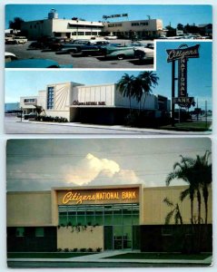 2 Postcards ST. PETERSBURG, FL ~ Advertising CITIZENS NATIONAL BANK Dusk Neon