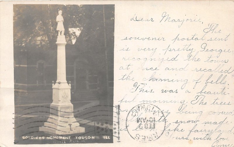 J16/ Toulon Illinois RPPC Postcard c1910 Soldiers Monument 1