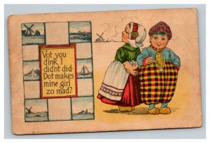Vintage 1900's Dutch Colored Comic Postcard Children Windmills Nice Card