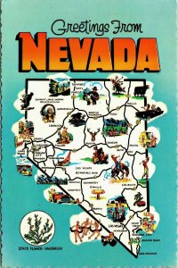 Greetings from Nevada Postcard Map State Flower Sagebrush UNP Chrome