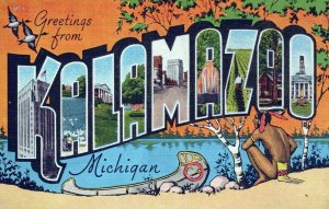 MI, Kalamazoo, Michigan Linen Large Letter Postcard