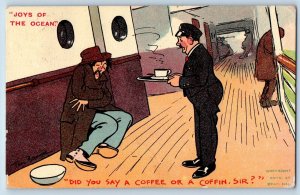 Bensen MN Postcard Humor Joys Of The Ocean Did You Say Coffee Or Coffin 1909