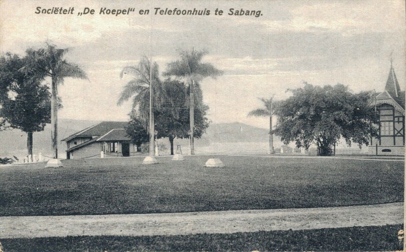 Indonesia Societeit De Koepel en Telefoonhuis Sabang Vintage Postcard 06.23