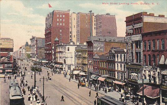 Trolleys On Main Street Looking North Buffalo New York 1909