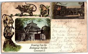 Zoological Garden Cincinnati Ohio, Monkeys Multi View c1905 Vintage Postcard N11