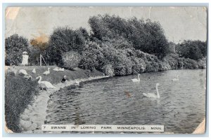 1909 Swan In Loring Park Minneapolis Minnesota MN Lake View Antique Postcard