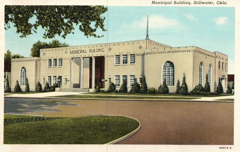 Vintage Postcard 1920's View of Municipal Building Stillwater Oklahoma OK