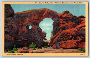 Postcard Natural Arch Arches National Monument Moab Utah Linen Unposted Teich