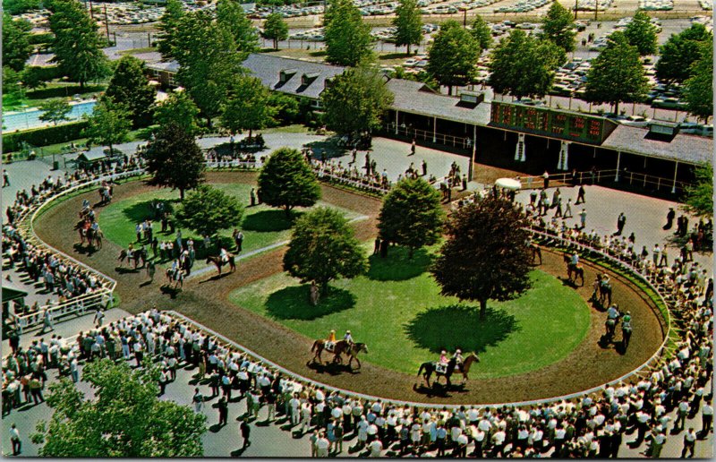 Vtg Monmouth Park Horse Racing English Walking Ring Oceanport NJ Postcard