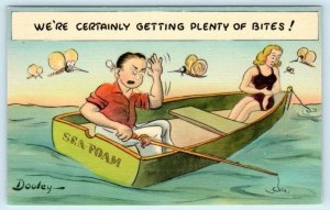 FISHING COMIC Getting Plenty of Bites  MOSQUITOS Artist Dooley 1940s Postcard