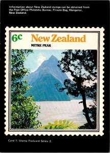 CONTINENTAL SIZE POSTCARD NEW ZEALAND 6c STAMP MITRE PEAK