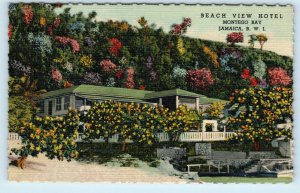 MONTEGO BAY, JAMAICA  British West Indies BEACH VIEW HOTEL c1940s Linen Postcard