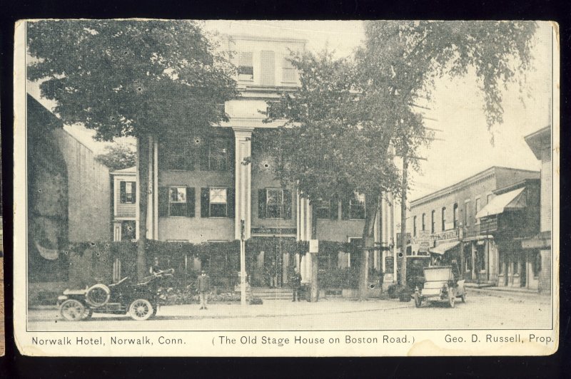 Norwalk, Connecticut/CT/Conn Postcard, Norwalk Hotel. Stage House, Old Cars
