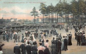 AUTOMOBILE ENCLOSURE BROCKTON FAIR MASSACHUSETTS FLAG CANCEL POSTCARD (c. 1908)