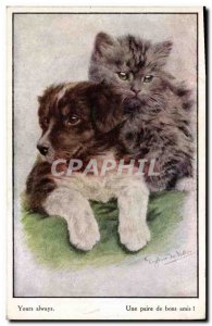 Postcard Old Dog Dogs Puppy A pair of good friends Chat
