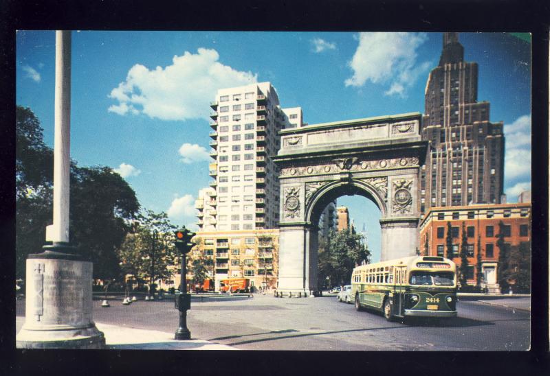 New York City, NY Postcard, Greenwich Village, Washington Square, Old Bus