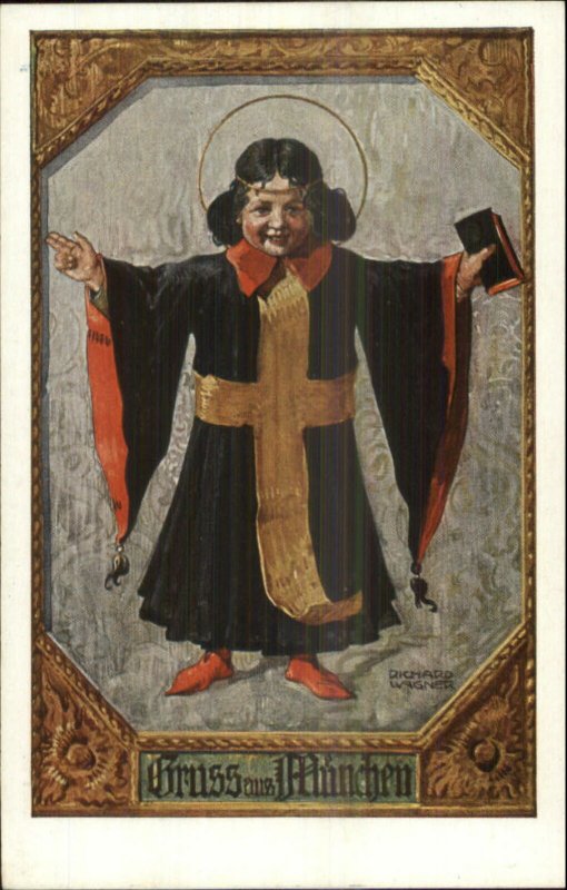 Munchen Germany Beer Child Yellow Cross Cloak c1910 Postcard #4