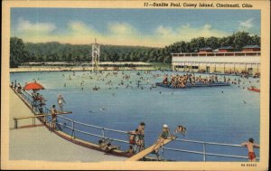 Cincinnati Ohio OH Sunlite Swimming Pool Coney Island Linen Vintage Postcard