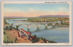 Little Rock Arkansas~Broadway Bridge Across Arkansas River~Linen Postcard