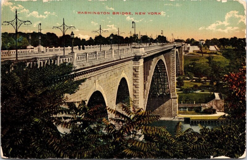 Washington Bridge New York NY Sunset Antique Postcard DB UNP Unused  