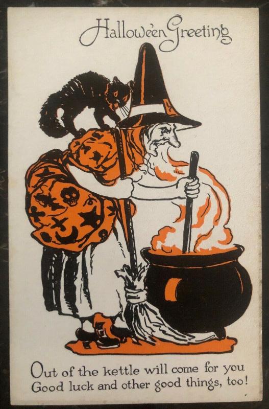 Mint Vintage USA Picture Postcard PPC Halloween Out Of Kettle Will Come For You